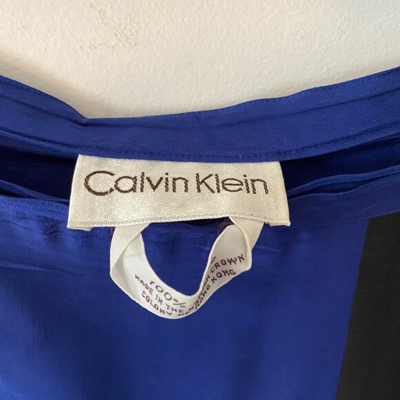 Vintage Calvin Klein Cobalt Blue 100% Silk Midi Wrap Skirt Size Small - Picture 5 of 5